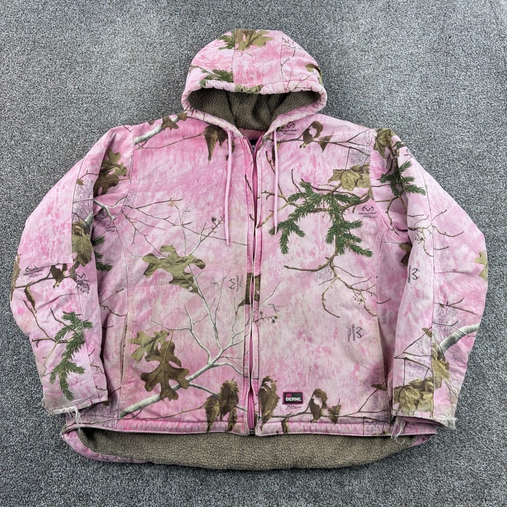 Berne Pink Camo Jacket Women's 2XL Realtree Camouflage Heavy Canvas Sherpa Lined